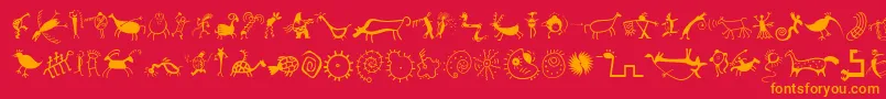 MiniPicsRedRock-Schriftart – Orangefarbene Schriften auf rotem Hintergrund