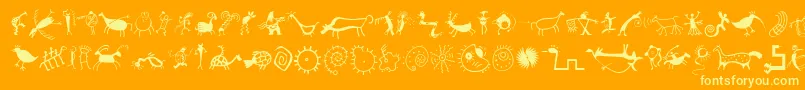 MiniPicsRedRock-Schriftart – Gelbe Schriften auf orangefarbenem Hintergrund