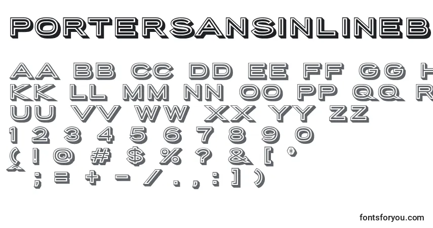 Czcionka PorterSansInlineBlock (51822) – alfabet, cyfry, specjalne znaki