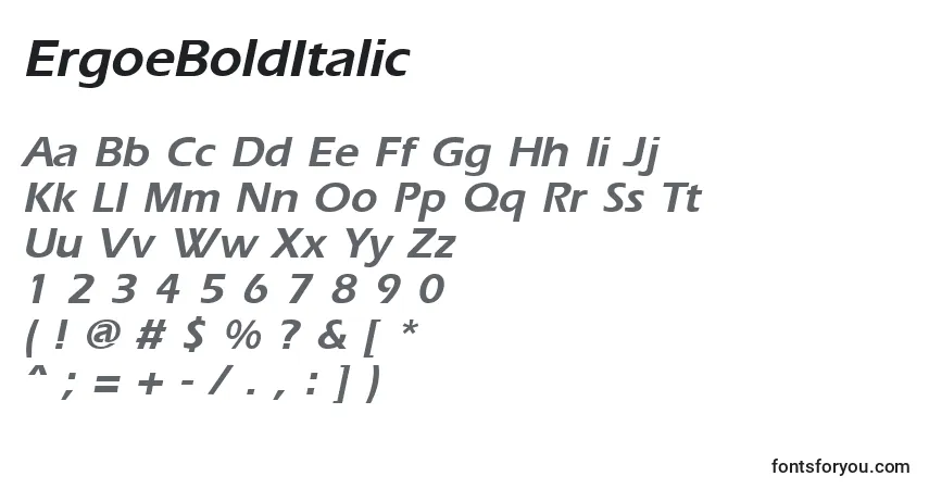 Шрифт ErgoeBoldItalic – алфавит, цифры, специальные символы