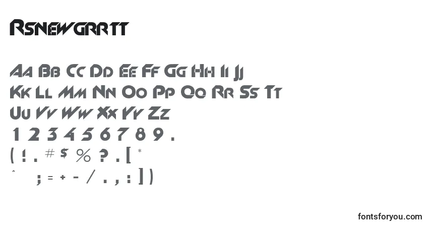 A fonte Rsnewgrrtt – alfabeto, números, caracteres especiais