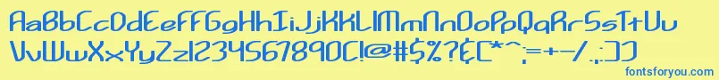 フォントKurvatureBrk – 青い文字が黄色の背景にあります。