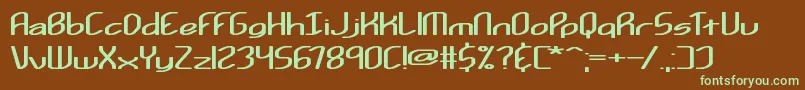 フォントKurvatureBrk – 緑色の文字が茶色の背景にあります。