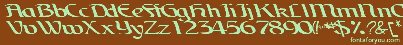 フォントBrainRegularTtnorm – 緑色の文字が茶色の背景にあります。