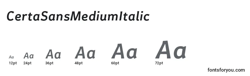 Размеры шрифта CertaSansMediumItalic