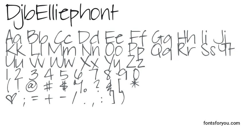 A fonte DjbElliephont – alfabeto, números, caracteres especiais