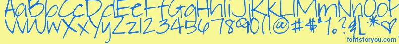 フォントDjbElliephont – 青い文字が黄色の背景にあります。