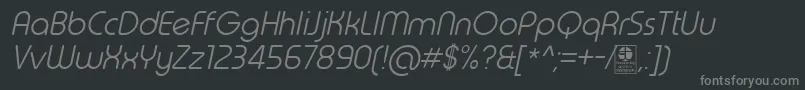 Fonte TypoRoundLightItalicDemo – fontes cinzas em um fundo preto