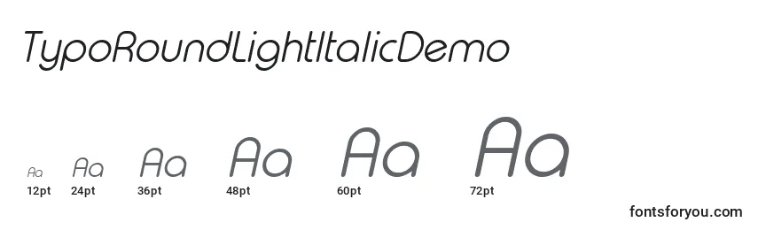 Размеры шрифта TypoRoundLightItalicDemo