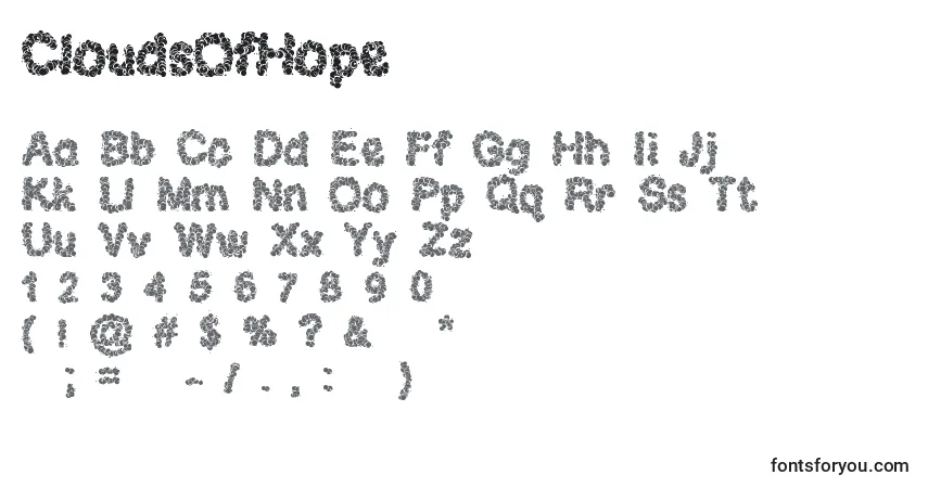 Czcionka CloudsOfHope – alfabet, cyfry, specjalne znaki