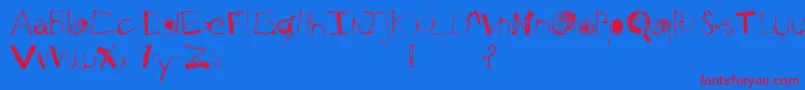WoodIsGood-Schriftart – Rote Schriften auf blauem Hintergrund
