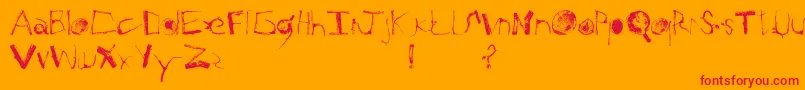 WoodIsGood-Schriftart – Rote Schriften auf orangefarbenem Hintergrund