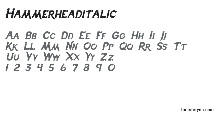 A fonte Hammerheaditalic – alfabeto, números, caracteres especiais