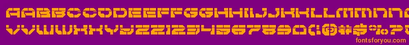 Pulsarclasslaser-Schriftart – Orangefarbene Schriften auf violettem Hintergrund