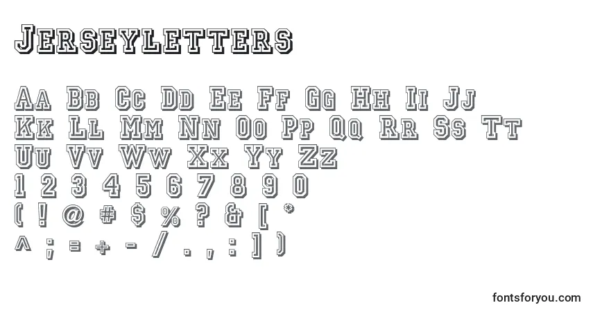 Jerseyletters-fontti – aakkoset, numerot, erikoismerkit