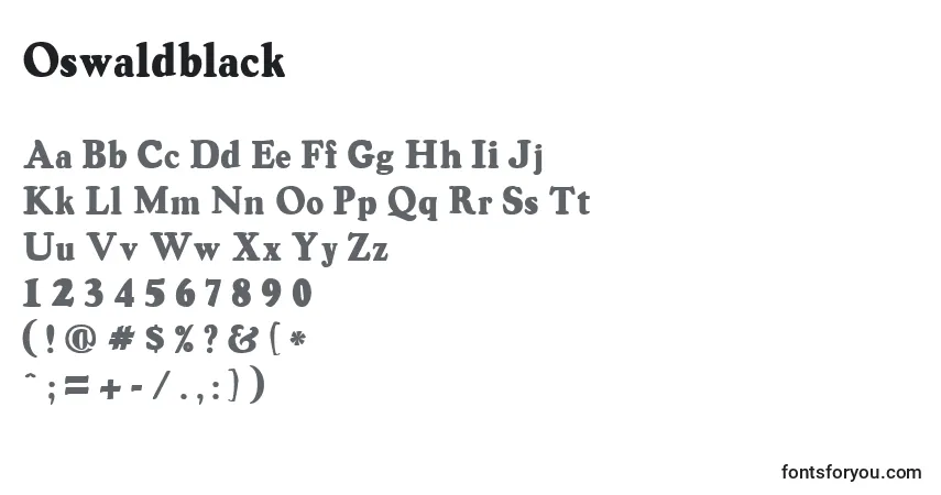 A fonte Oswaldblack – alfabeto, números, caracteres especiais