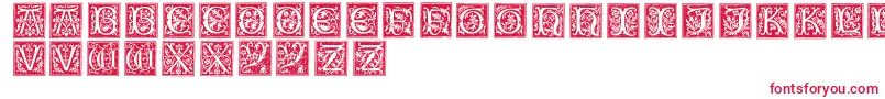 Typographerwoodcut01-fontti – punaiset fontit valkoisella taustalla