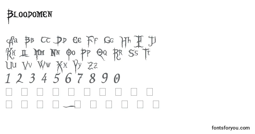 Schriftart Bloodomen – Alphabet, Zahlen, spezielle Symbole