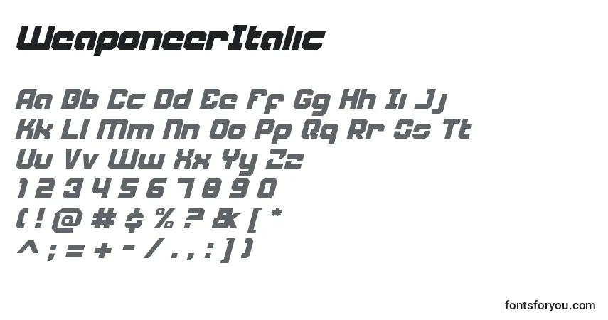 Шрифт WeaponeerItalic – алфавит, цифры, специальные символы