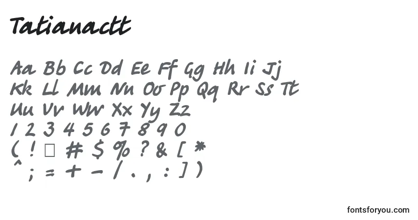 A fonte Tatianactt – alfabeto, números, caracteres especiais