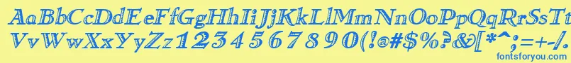 Fonte RamonaItalic – fontes azuis em um fundo amarelo