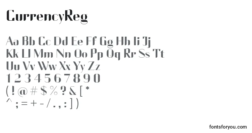 Шрифт CurrencyReg – алфавит, цифры, специальные символы
