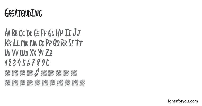 Czcionka Greatending – alfabet, cyfry, specjalne znaki