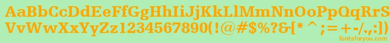 フォントHumanistSlabserif712BlackBt – オレンジの文字が緑の背景にあります。