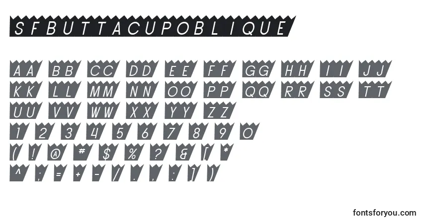 Czcionka SfButtacupOblique – alfabet, cyfry, specjalne znaki