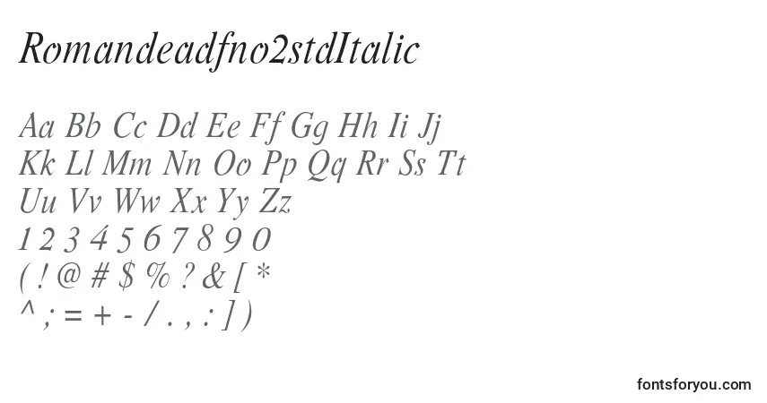 Шрифт Romandeadfno2stdItalic – алфавит, цифры, специальные символы