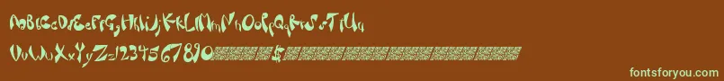 フォントFancysauce – 緑色の文字が茶色の背景にあります。