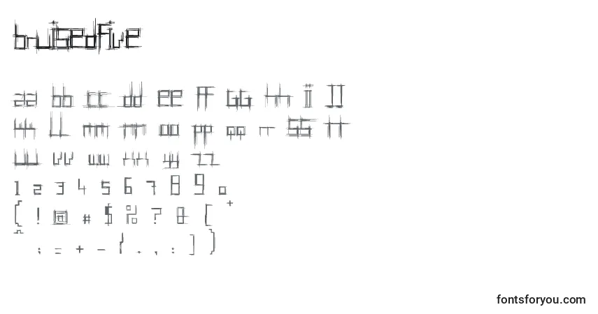 Czcionka BruisedFive – alfabet, cyfry, specjalne znaki