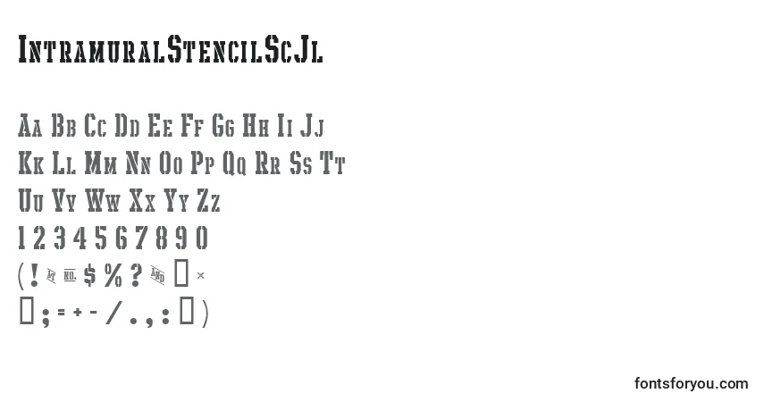 Czcionka IntramuralStencilScJl – alfabet, cyfry, specjalne znaki