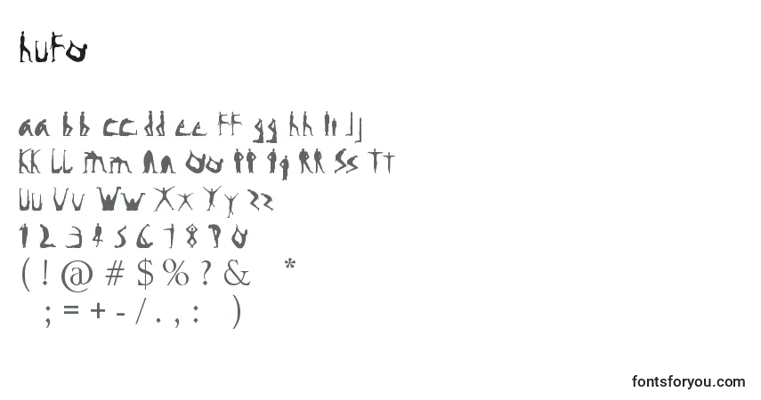 Schriftart Hufo – Alphabet, Zahlen, spezielle Symbole