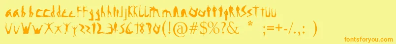 フォントHufo – オレンジの文字が黄色の背景にあります。