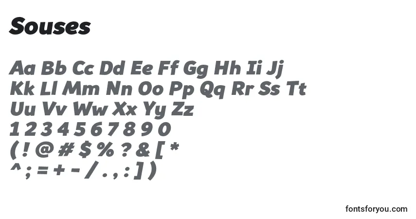 Czcionka Souses – alfabet, cyfry, specjalne znaki