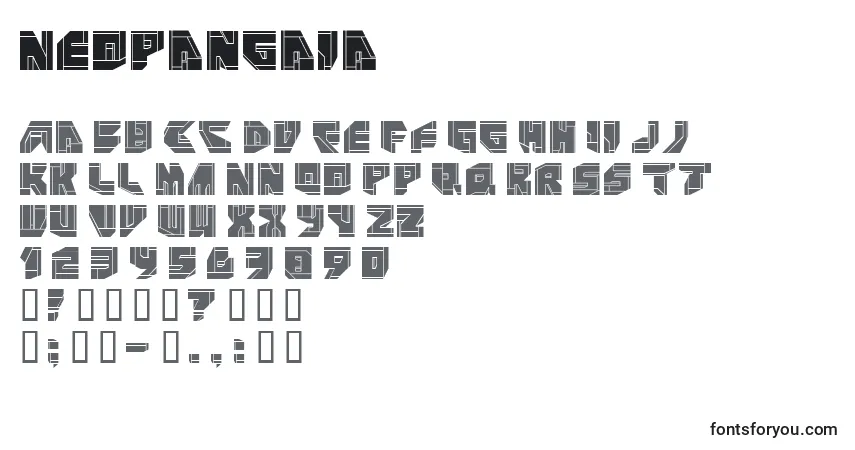 A fonte Neopangaia – alfabeto, números, caracteres especiais