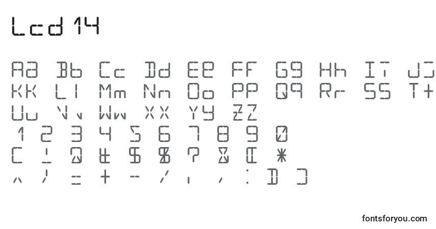 Czcionka Lcd14 – alfabet, cyfry, specjalne znaki