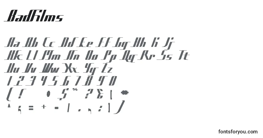 Czcionka Badfilms – alfabet, cyfry, specjalne znaki