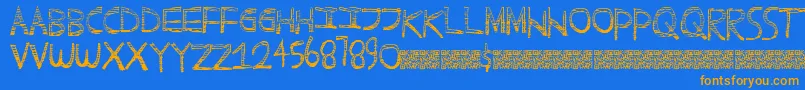 フォントScratchyfun – オレンジ色の文字が青い背景にあります。