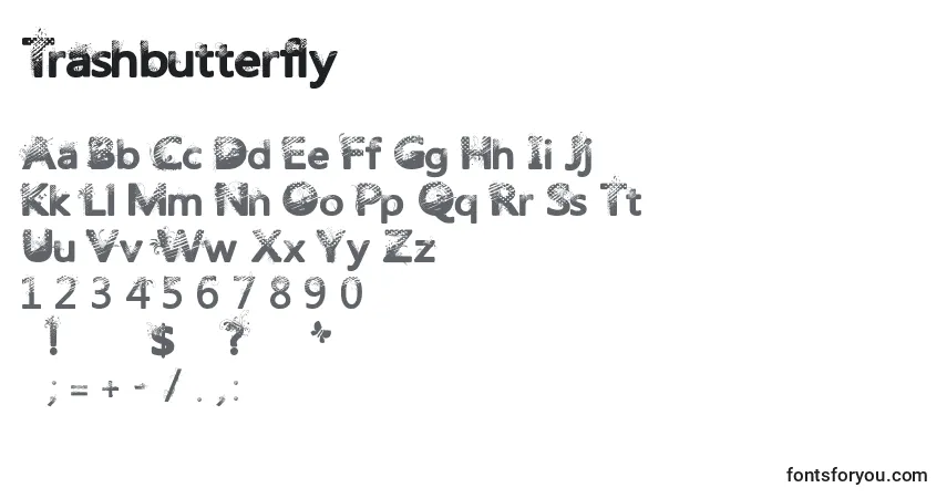 Schriftart Trashbutterfly – Alphabet, Zahlen, spezielle Symbole