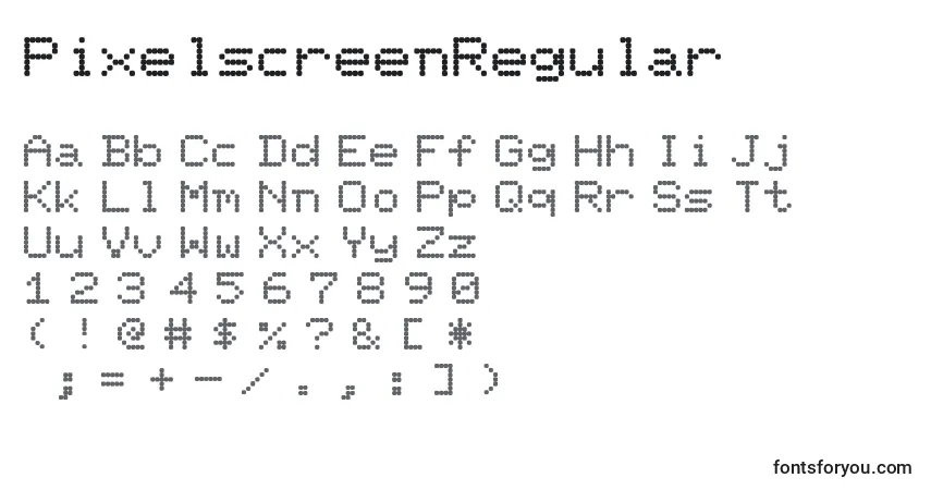 Schriftart PixelscreenRegular – Alphabet, Zahlen, spezielle Symbole