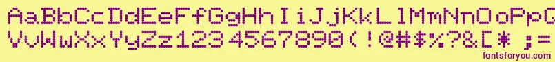 Fonte PixelscreenRegular – fontes roxas em um fundo amarelo