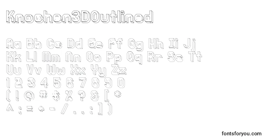 A fonte Knochen3DOutlined – alfabeto, números, caracteres especiais