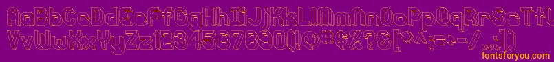 Knochen3DOutlined-Schriftart – Orangefarbene Schriften auf violettem Hintergrund