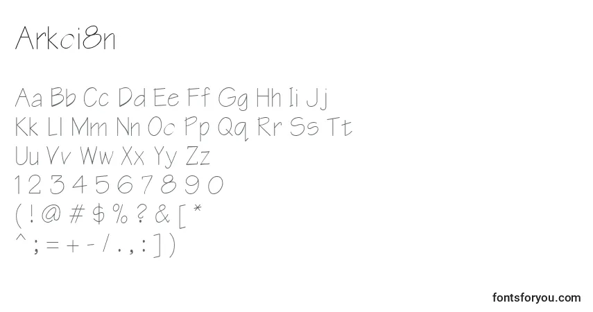 A fonte Arkoi8n – alfabeto, números, caracteres especiais