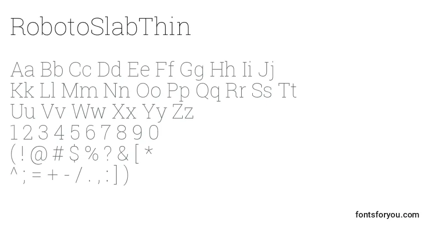 Czcionka RobotoSlabThin – alfabet, cyfry, specjalne znaki