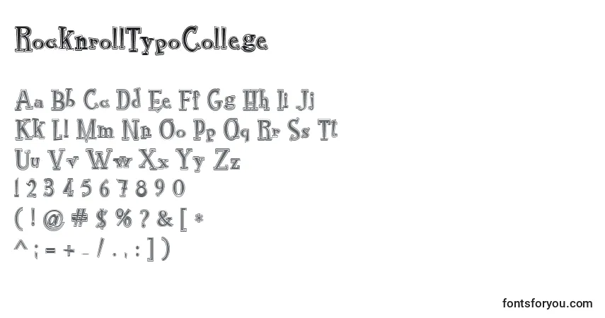 Czcionka RocknrollTypoCollege – alfabet, cyfry, specjalne znaki