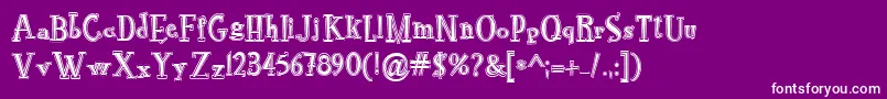 RocknrollTypoCollege-fontti – valkoiset fontit violetilla taustalla