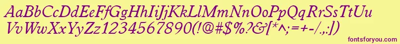 WorcesterItalic-Schriftart – Violette Schriften auf gelbem Hintergrund